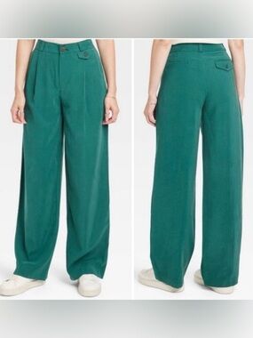 a new day Women's High-Rise Relaxed Fit Baggy Wide Leg Trousers Green size  2